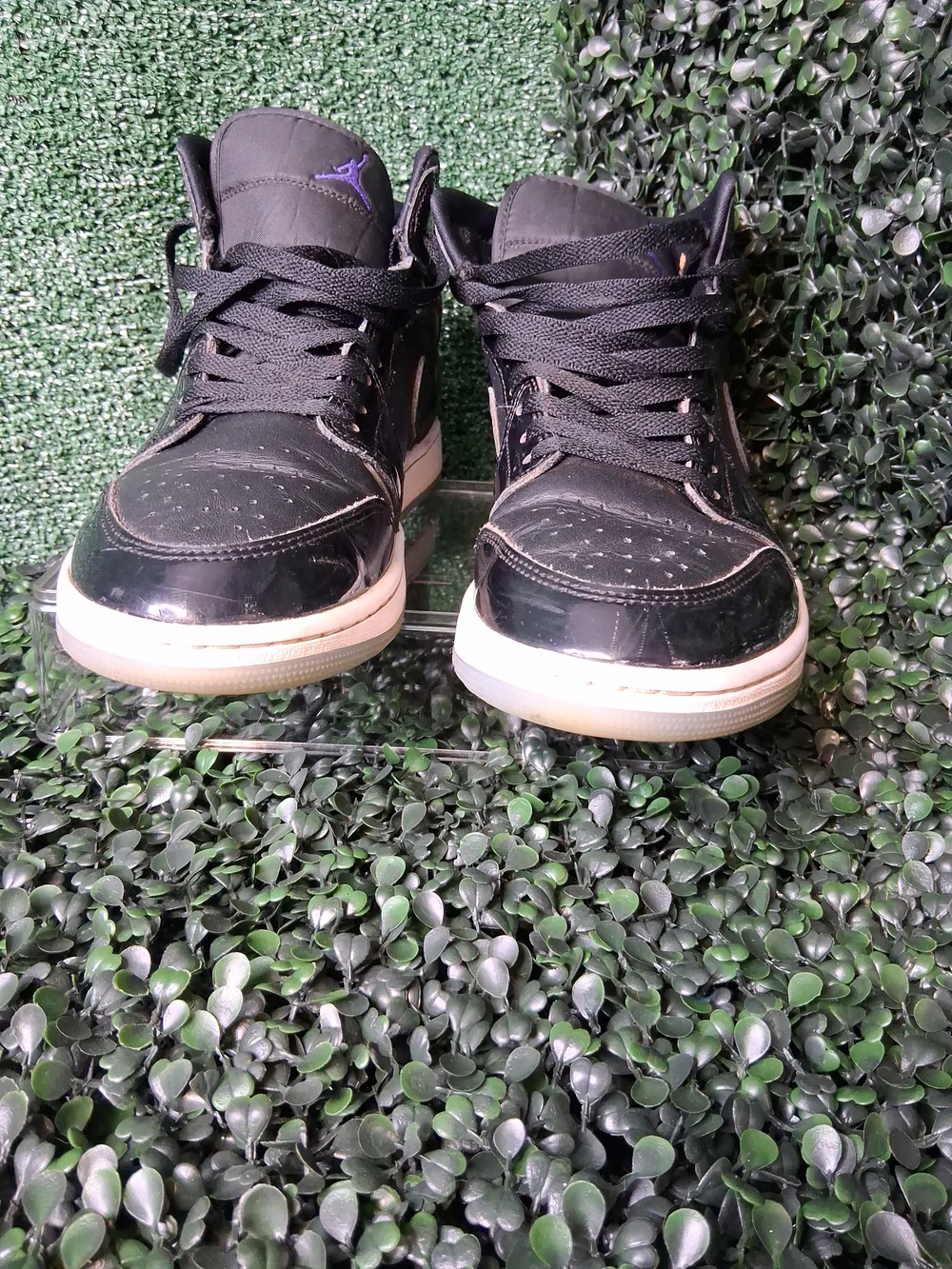 Jordan Black High-Top Sneakers with Purple Jumpman